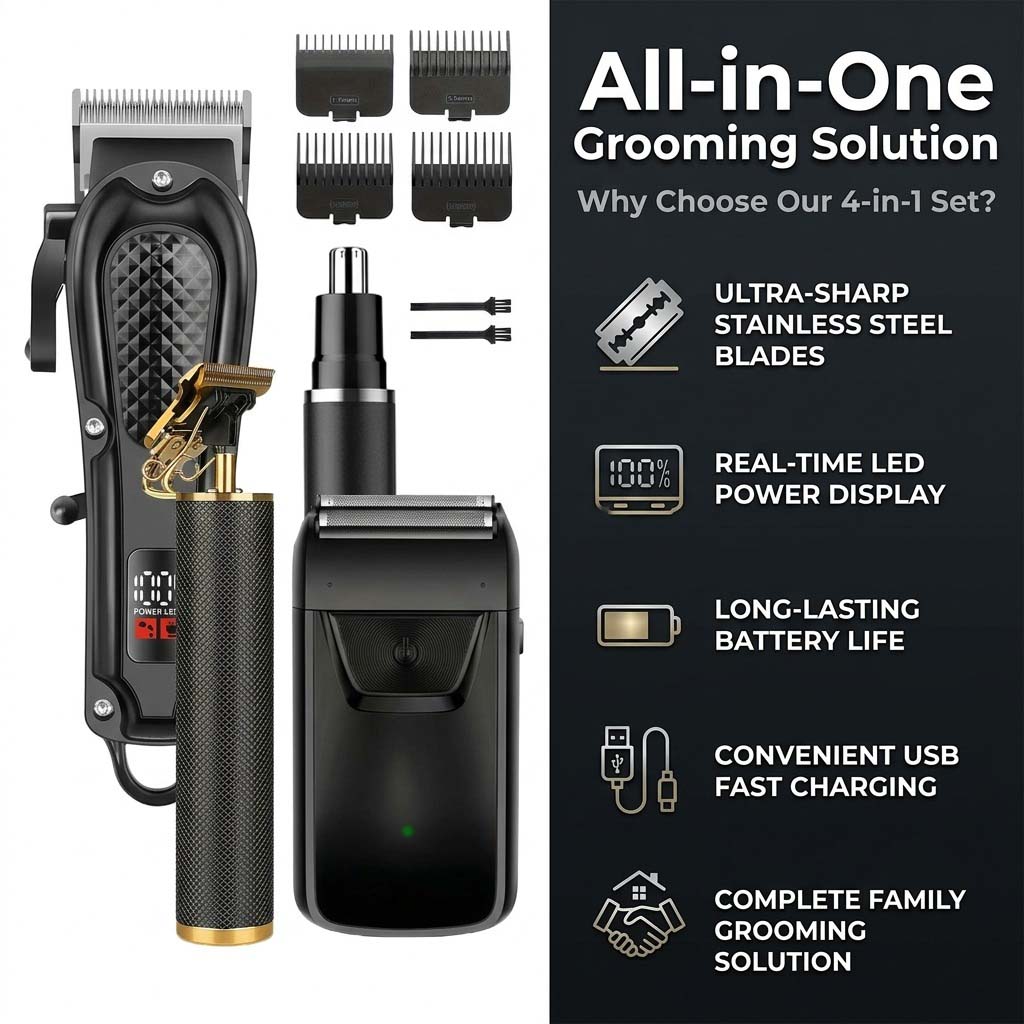 4 in 1 Men's Hair Clipper Set, - Electric Shaver Rotary 评论和价格